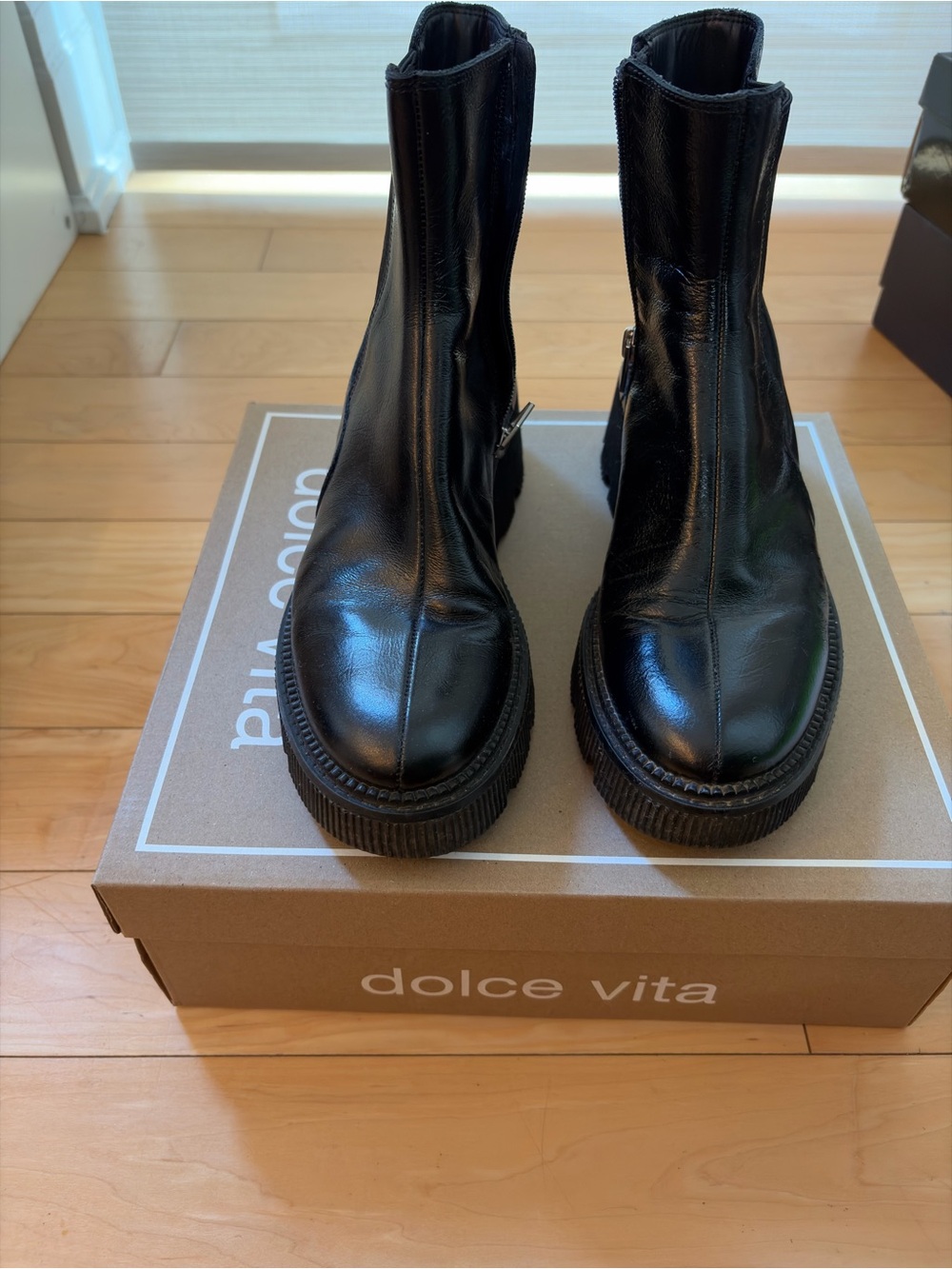 Dolce Vita Black Leather Platform Chelsea Booties